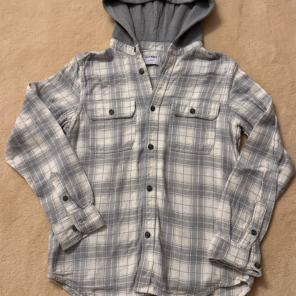 Women’s Gray Plaid Hooded Flannel ~ Old Navy